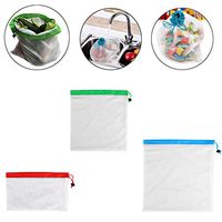 vmree 3PC Reusable Mesh Produce Bags Washable Eco Friendly Bags for Storage Fruit Vegetable Toys (Red)