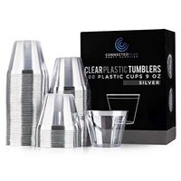 ConnectedPlus 9 oz Silver Rimmed Plastic Cups: 100 Fancy Disposable Wine, Cocktail or Punch Glasses - Clear Tumbler Cup Perfect for a Wedding Reception, Elegant Holiday Party and More