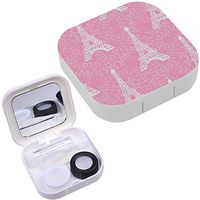 Portable Contact Lens Case Box Travel Kit Mirror + Bottle + Tweezers Container Holder [ White Ink Eiffel Tower ]