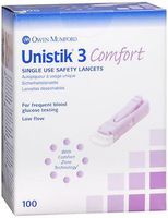 Owen Mumford AT1042 Unistik 3 Pre-Set Safety Lancet, Comfort, 28 g Purple (Pack of 100)