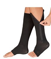 bin Compression Socks, Zipper, Knee Length, Open Toe. (Black, s-m)