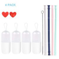 Zeattain Reusable Straws Collapsible, drinking straws silicone straw smoothie straws Foldable Portable Silicone Drinking Straws with Cases Cleaning Brushes and Fixed Ring, 7.9 Inches, 4 Pcs