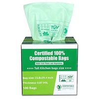 Primode 100% Compostable Bags, 13 Gallon Food Scraps Yard Waste Bags, 100 Count, Extra Thick 0.87 Mil. ASTMD6400 Compost Bags Small Kitchen Trash Bags, Certified by BPI and TUV