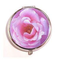 Pretty Pink Rose custom round pill box case useful Stainless Steel Medicine Tablet Holder Organizer Case