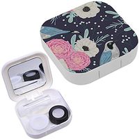 Portable Contact Lens Case Box Travel Kit Mirror + Bottle + Tweezers Container Holder [ Pink Camellias White ]