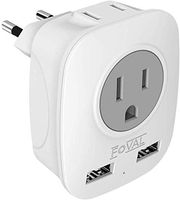 European Plug Adapter, Foval International Travel Power Adaptor with 2 USB, 4 in 1 US to Europe Travel Plug Adapter for France, Italy, Germany, Spain, Greece (Type C)