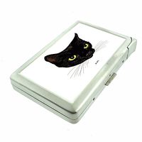 Black Cat Em3 Hip Silver Cigarette Case With Built In Lighter 4.75" X 2.75" Id Holder Metal Wallet RFID Protection