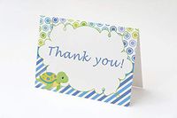 30 Folded Thank You Cards Blue Green Yellow Polka Dots Stripes Lines Turtle Design Birthday Baby Shower + 30 White Envelopes