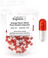 Capsules Express- Size 00 Pearl Orange and White Empty Gelatin Capsules 100 Count- Kosher and Halal Certified - Gluten-Free Pure Bovine Gelatin Pill Capsule - DIY Powder Filling
