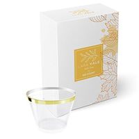 100 Gold Plastic Cups ~ 9 Oz Gold Rimmed Plastic Cups Clear Plastic Tumblers ~ Disposable ~ Wedding ~ Elegant Party Cups with Gold Rim