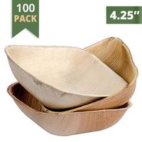 CaterEco 4.25-inch Square Palm Leaf Bowl Set (100 Pieces Pack) | Ecofriendly Disposable Dinnerware | Heavy Duty Biodegradable Party Utensils for Wedding, Camping & More