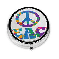 ZZguowuque Round Pill Case with 3 Compartment，Small Pill Case Portable for Pocket Purse， Travel Pills Box Orange Groovy Sixties Mod Pop Psychedelic Colorful Peace Text Purple Sign 70s