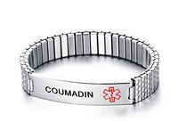 VNOX Free Engraving 12mm COUMADIN Stainless Steel Medical Alert ID Stretch Bracelet for Men Women,6.6"