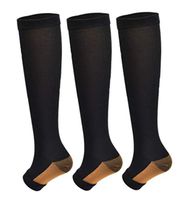 3Pairs Copper Open Toe Toeless Compression Socks(15-20mmHg) for Men and Women Support Stocking(Black, S/M)