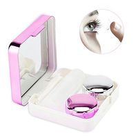 Contact Lens Case, Portable Mini Travel Kit with Mirror Bottle Tweezers Container Holder(Rose Red)