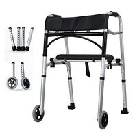 Compact Folding Walker, Disabled Elderly Walker Aluminum Alloy Light Folding Hemiplegia Rehabilitation Equipment, With 5" Wheels And 4 Fold-Up Legs, Lightweight & Portable - W/Bonus 2 Pairs Of Glides,