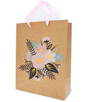 Floral Gift Bags – 12-Pack Brown Kraft Bags for Weddings, Retail - 20 Tissue Paper Sheets Included (13 x 10 Inches)