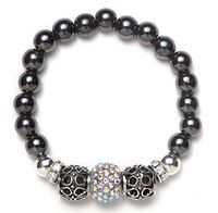 Black Magnetic Bracelet with Silver Beads & Crystal Rondelles (7.5")