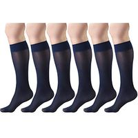 Sheer Compression Stockings, 8-15 mmHg, Women's Knee High Length, 20 Denier Navy X-Large (6 Pairs)