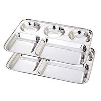 Pack of 2 Stainless Steel Compartment Dinner plate Regular Use Lunch Plate Mess Tray For Kids Dinnerware Reusabel Stainless Steel Divided Plate