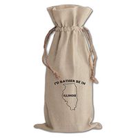 I'D Rather Be In Illinois Cotton Canvas Wine Bag, Cotton Drawstring Wine Pouch