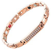 Women Stainless Steel Magnetic Bracelet Rose Gold with Crystals