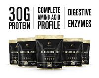 Transformation Protein | Premium 30g All Natural Egg White, Collagen, Pea & Rice Protein Powder Shake | 9 Essential BCAA Amino Acids | Probiotics, Enzymes, MCT Oil, for Maximum Absorption - (5 Pack)