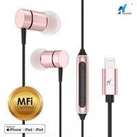 NASUDAKE MFi A1 Plus iPhone Earbuds, Stereo Lightning Headphones w/Noise Cancelling Siri Active Feature Lightning in-Ear Wired Earphone w/Mic & Remote Compatible with iPhone X, 8/8 Plus (Rose Gold)