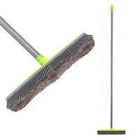 Iamagie Push Broom Long Handle Rubber Bristles Sweeper Squeegee Edge 59 inches Non Scratch Bristle Broom for Pet Cat Dog Hair Carpet Hardwood Tile Windows Clean Water Resistant