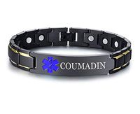 XUANPAI COUMADIN Brushed Name Plate ID Identity Magnet Therapy Medical Alert ID Bracelet(Black+Blue)