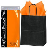Flexicore Packaging Black Kraft Paper Gift Bags & Tangerine Orange Gift Wrap Tissue Paper Size: 8 Inch X 4.75 Inch X 10.5 Inch | Count: 50 Bags | Color: Tangerine