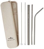 Eco-Friendly Reusable Straws, Stainless Steel, 1 Regular, 1 Large, 1 Bent, 1 Stirrer Spoon, 2 Cleaning Brushes, 1 Case. Food grade, Silver, Portable, Helps Protect Environment.
