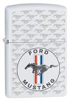 Zippo Lighter: Ford Mustang Logo and Horses - White Matte 80046