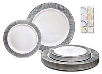 " OCCASIONS" 120 Plates Pack,(60 Guests) Heavyweight Premium Wedding Party Disposable Plastic Plates Set -60 x 10.5'' Dinner + 60 x 7.5'' Salad/Dessert (Diamond White and Black)
