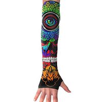YanHill Cooling Arm Sports Arm Sleeves Colorful Skull Eye UV Sun Protection Arm Sleeves with Thumb Holes for Basketball, Football, Baseball, Cycling, Volleyball, Or Other Activities