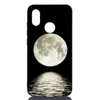 Ostop Black Silicone Case for Xiaomi Redmi Note 7,Soft TPU Ultra Thin Slim Lightweight Matte Phone Case with Creative Pattern Flexible Rubber Gel Shockproof Protective Cover,Moon