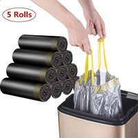 Drawstring Garbage Bags, Durable Leak-Proof Trash Bags, 4-6 Gallon Strong Rubbish Bags Wastebasket Liners for Home, Office 60 Counts/5 Rolls (Black)