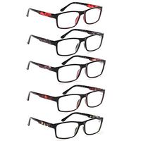 5 Pack Spring Hinges Frame Rectangular Reading Glasses for Men/Women (5 Pack Mix, 1.5)