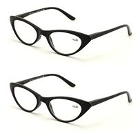 V.W.E. 2 Pairs Deluxe Female Cateye Vintage Reading Glasses Women Readers (2 Black, 1.50)