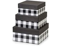 Black Buffalo Plaid Nested Gift Boxes with Lids, Set of 3 Square Nesting Boxes in Classic Black and White Buffalo Check