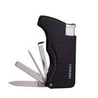 Honest Multi Function Cigarette Cigar Lighter Refillable Butane Gas Lighter with Pipe Tools - Black 1 Pcs