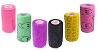 4 Inch Self Adhesive Medical Bandage Wrap Tape (Purple, Pink, Black and Smiles on Yellow, Neon Pink, Non Green) (6 Pack) Strong Elastic Self Adherent Flex Rolls Wrist Ankle Knee Sprains and Swelling