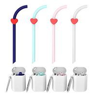 Valourgo Individually Wrapped Drinking Straws - Flexible Collapsible Silicone Reusable Straws with Cleaning Brush and Cute Red Heart Clip and Storage Box(4pcs)