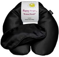 Happy Wraps Microwavable Herbal Neck Wrap - Hot Cold Aromatherapy Neck Warming Pillow - Heating Pad for Migraines, Stress, Gifts for Women, Nurses, Doctors, Christmas and Free Sleep Mask - Onyx
