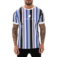 Mens T Shirts Sport Crewneck Short Sleeve Tops Striped Tee Workout Blouse Plus (M, Red)