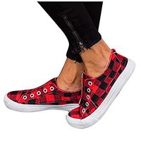 SEXYTOP Women Casual Buffalo Check Plaid Prints Canvas Shoes Running Sneaker Flats Red