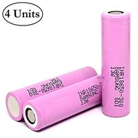 M&A BD 4 Units of 3000mAh, 15A, 30Q-Pink, Rechargeable, Replacement for Flat Top, 18650-Battery, for LED Flashlight, Power Bank