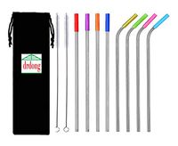 drdong-Set of 8 Reusable Stainless Steel Metal Straws with Silicone Tips, 8.5-inch long, 6 mm Wide, 20oz Tumblers Compatible - 4 Straight, 4 Bent, 2 Brushes,1 bag