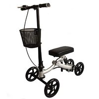 BTF Aluminum Knee Walker Scooter for Foot Injuries, Foldable with Shock Absorber and Basket, Soft Pad, Crutch Alternative in Silver