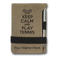 Mini Notepad, Keep Calm and Play Tennis, Personalized Engraving Included (Light Brown)